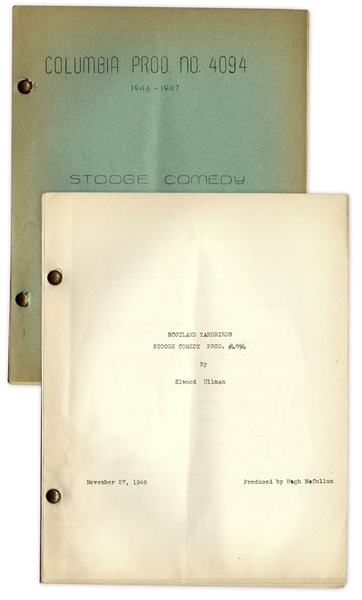 Moe Howard's 32pp. Script Dated November 1946 for The Three Stooges Film ''The Hot Scots'', With Working Title ''Scotland Yardbirds'' -- Very Good Condition